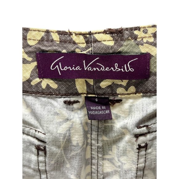 Gloria Vanderbilt Women's Floral Print Capri Pants Sz 6 Cotton Brown Beige Boho - Picture 3 of 15